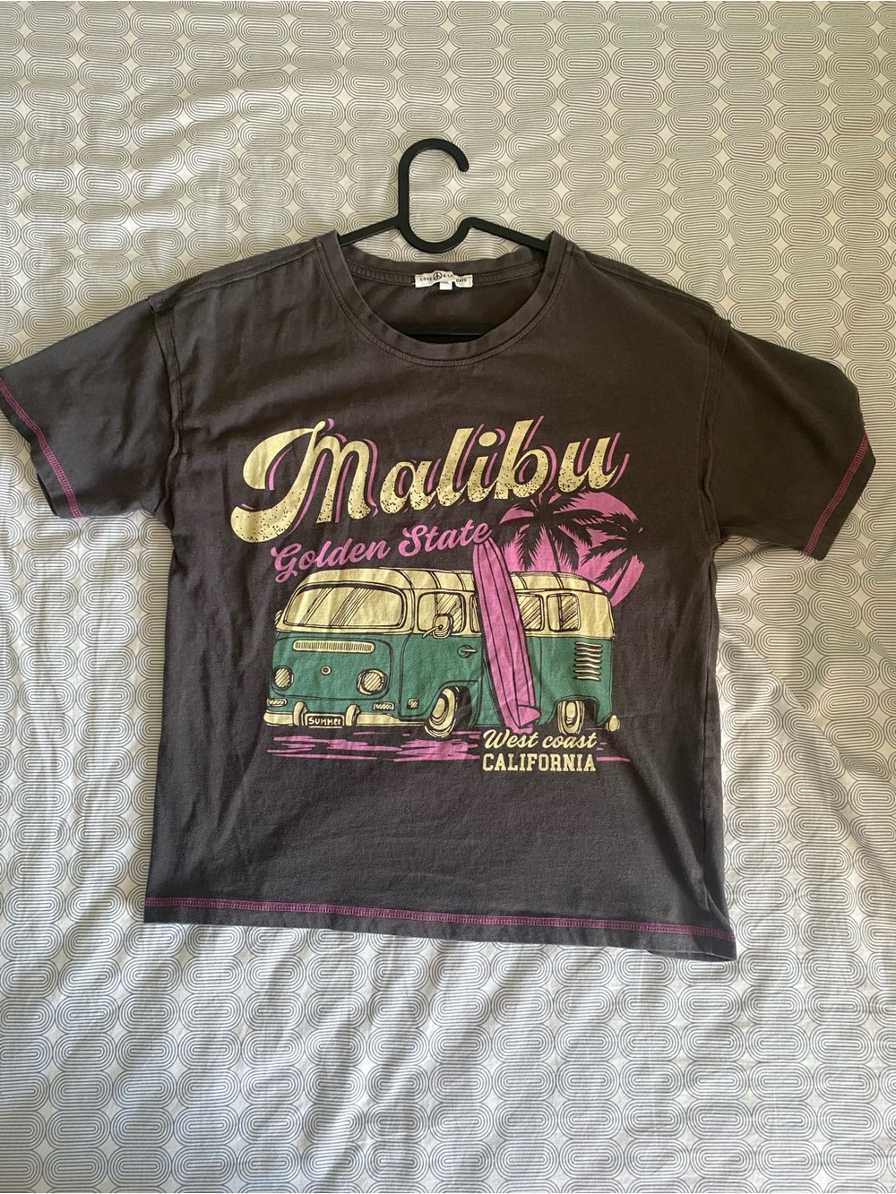 Malibu Golden State Graphic Tee - Black with Teal & Pink Print
